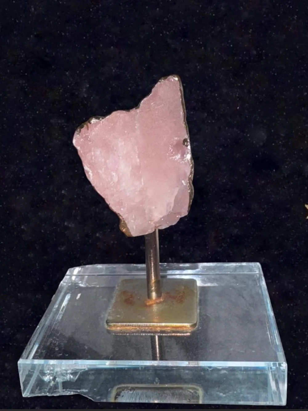 Rose Quartz Decorative Crystal on Gold Stand - Home Accents